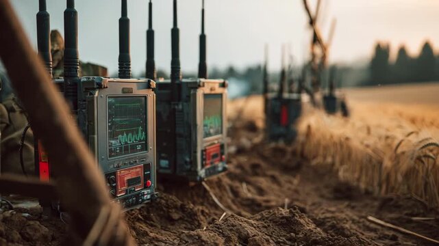 Closeup view of reliable disasterresilient paging devices being tested in a field environment for uninterrupted emergency communication