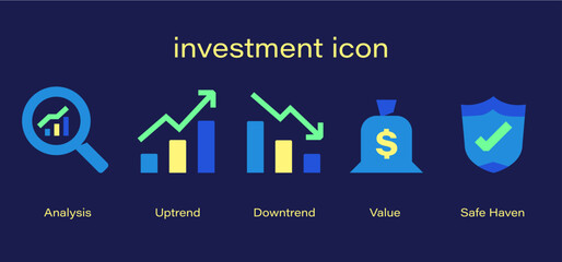 Investment Icon Fill Color Set in Vector Art