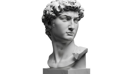 Michelangelo s David head sculpture isolated PNG, classical art statue on transparent background for design and educational use