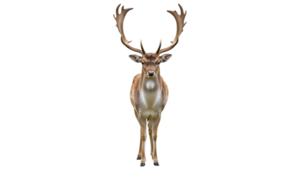 Majestic fallow deer with large antlers isolated PNG, beautiful wild animal on transparent background for design and educational use