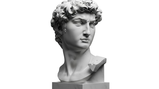 Michelangelo s David head sculpture isolated PNG, classical art statue on transparent background for design and educational use