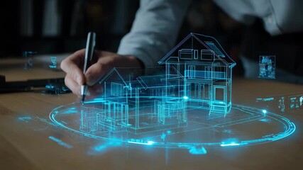 Medium shot of designer mapping out security features including smart locks surveillance cameras and alarm systems for a connected residence