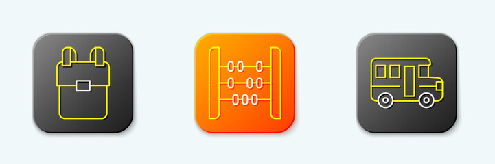 Set line School backpack, Abacus and Bus icon. Vector