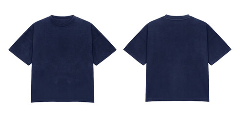 Oversized Navy T Shirt Mockup front and back view Isolated on white background