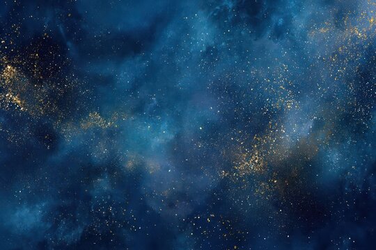 Abstract Blue and Gold Glitter Nebula Background