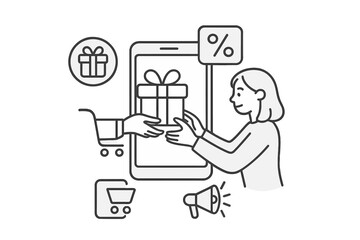 Mobile shopping promotion gift delivery and discount concept