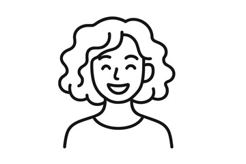 Smiling woman with voluminous curly hair simple line art portrait icon