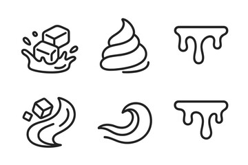 Line icons depicting cooling elements, dessert ingredients, and liquid motion