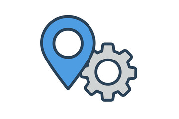 Obraz premium Map location pin and gear icon combination for navigation settings