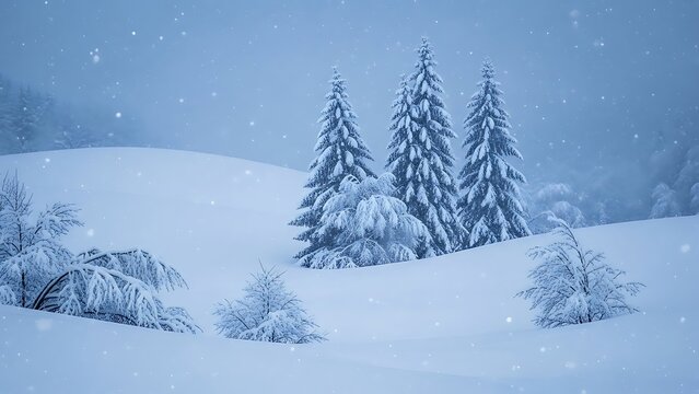 Winter wonderland scene with snow covered trees in a peaceful landscape - Powered by Adobe