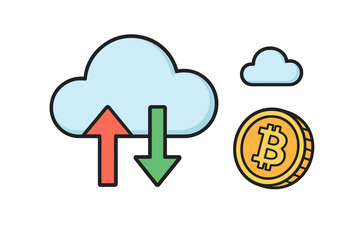 Cloud data transfer with digital currency symbol
