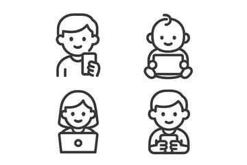 Diverse group of people icons interacting with modern digital technology devices