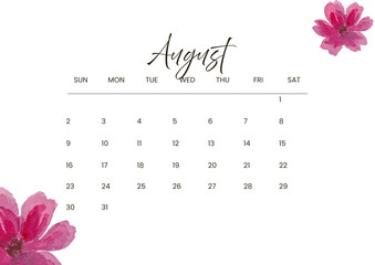 Calendar of 2026 August