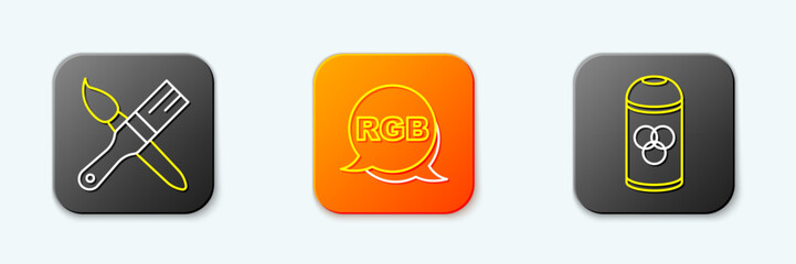 Set line Paint brush, RGB and spray can icon. Vector