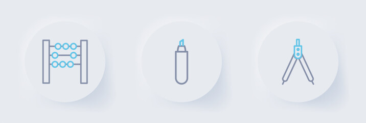 Set line Drawing compass, Marker pen and Abacus icon. Vector