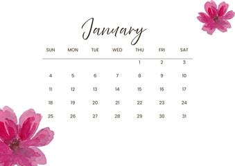 Calendar of 2026 January