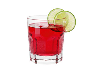 Isolated red beverage with lime citrus garnish for commercial use, advertising, and more