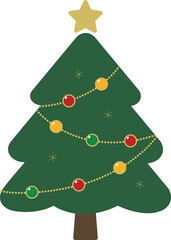 Simple Christmas Tree Vector Illustration with Star, Garland, and Ornaments