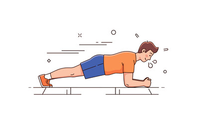 Young caucasian male performing plank exercise in athletic outfit on white background