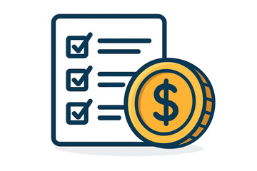 Financial checklist with completed tasks and golden dollar coin icon