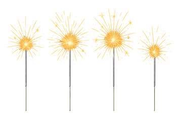 Obraz na płótnie Canvas Four golden handheld sparklers emitting bright festive light