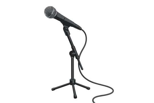 Dynamic microphone on adjustable desktop tripod stand for audio recording
