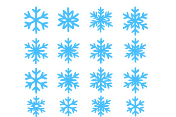 Various stylized blue snowflake icons collection for winter design elements