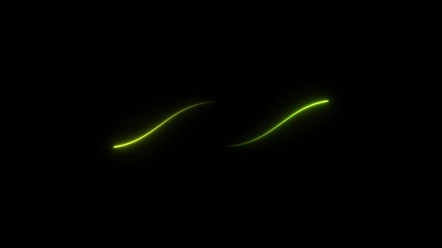 Abstract two neon curved lines pass in front of each other on black background. Moving and glowing neon lines animated.