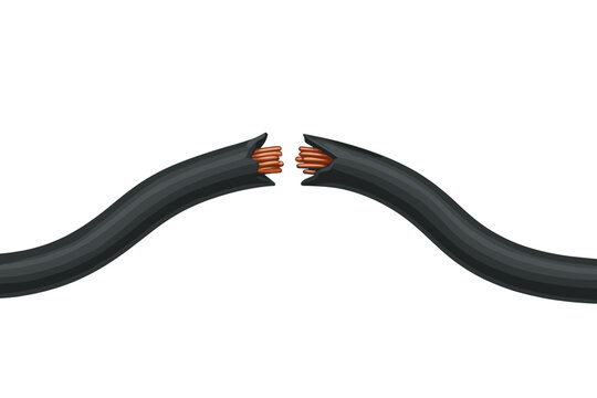 Severed black electrical wire with exposed copper strands