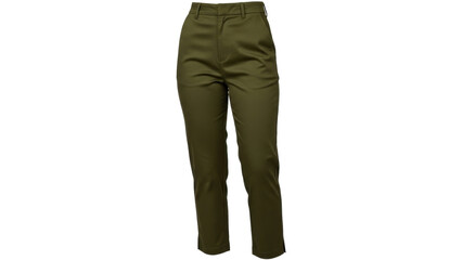 Isolated green khaki pants or slacks, casual style wardrobe essential, clothing garment fashion