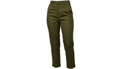 Isolated green khaki pants or slacks, casual style wardrobe essential, clothing garment fashion