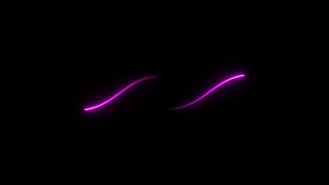Abstract two neon curved lines pass in front of each other on black background. Moving and glowing neon lines animated.