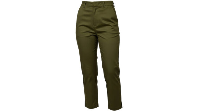Isolated green khaki pants or slacks, casual style wardrobe essential, clothing garment fashion