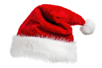 fluffy red santa claus hat isolated on white or transparent png