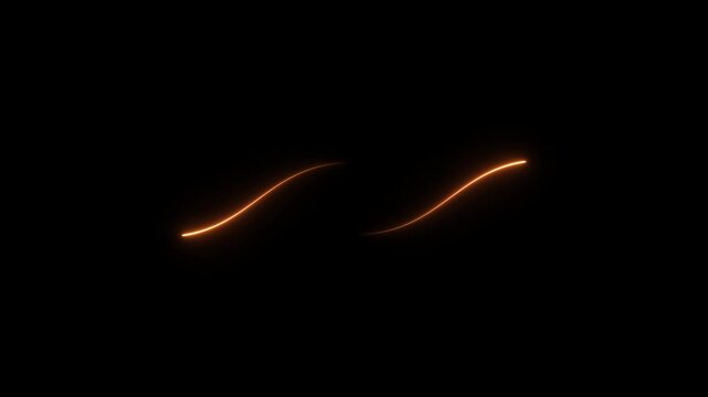Abstract two neon curved lines pass in front of each other on black background. Moving and glowing neon lines animated.