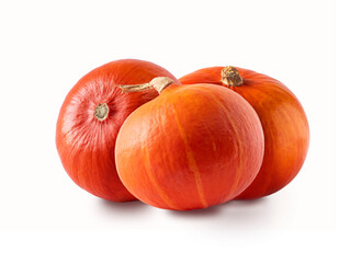 Hokkaido pumpkin isolated on a white background. Three Hokkaido pumpkins isolated on white.