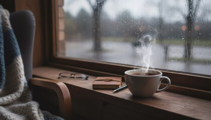 Cozy Coffee by the Rainy Window on a Chilly Afternoon