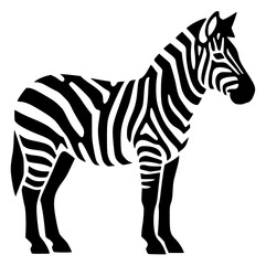 A black and white silhouette of a zebra standing upright, animal, black, illustration, profile, stand, white, zebra, against transparent background
