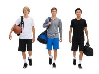 Three Teen Boys with Sports Gear – Casual Brotherhood in Motion