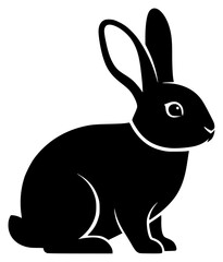 A black silhouette of a rabbit sitting on a plain , animal, black, illustration, profile, rabbit, sit, against transparent background