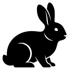 Fototapeta premium A black silhouette of a rabbit on a , animal, black, icon, illustration, image, profile, rabbit, sit, against transparent background