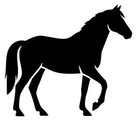 A black silhouette of a horse on a , black, horse, illustration, profile, walk, against transparent background