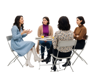 Four Women in Conversation – A Moment of Connection and Camaraderie at a Round Table

