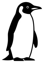 A black and white penguin silhouette on a plain , black, illustration, penguin, profile, stand, against transparent background