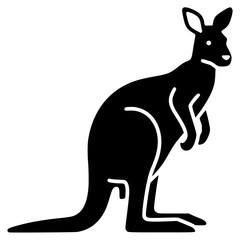 A black and white silhouette of a kangaroo on a plain , animal, black, icon, illustration, kangaroo, profile, against transparent background