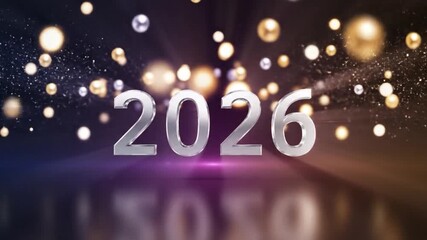 A vibrant and festive digital representation of the year 2026 with sparkling lights and colorful bokeh effects