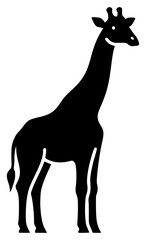 A simple silhouette of a giraffe standing in profile, animal, black, crown, giraffe, illustration, profile, stand, against transparent background