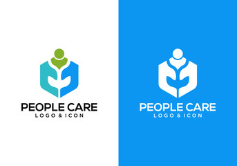 simple logo design vector hand with person