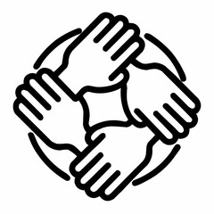 Obraz premium Line icon of a circle of hands forming unity, black on white, square minimalist style