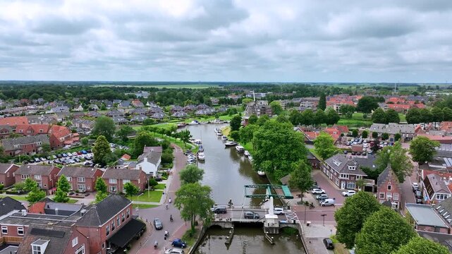 Aerial video from the historical city Dokkum in Friesland the Netherlands